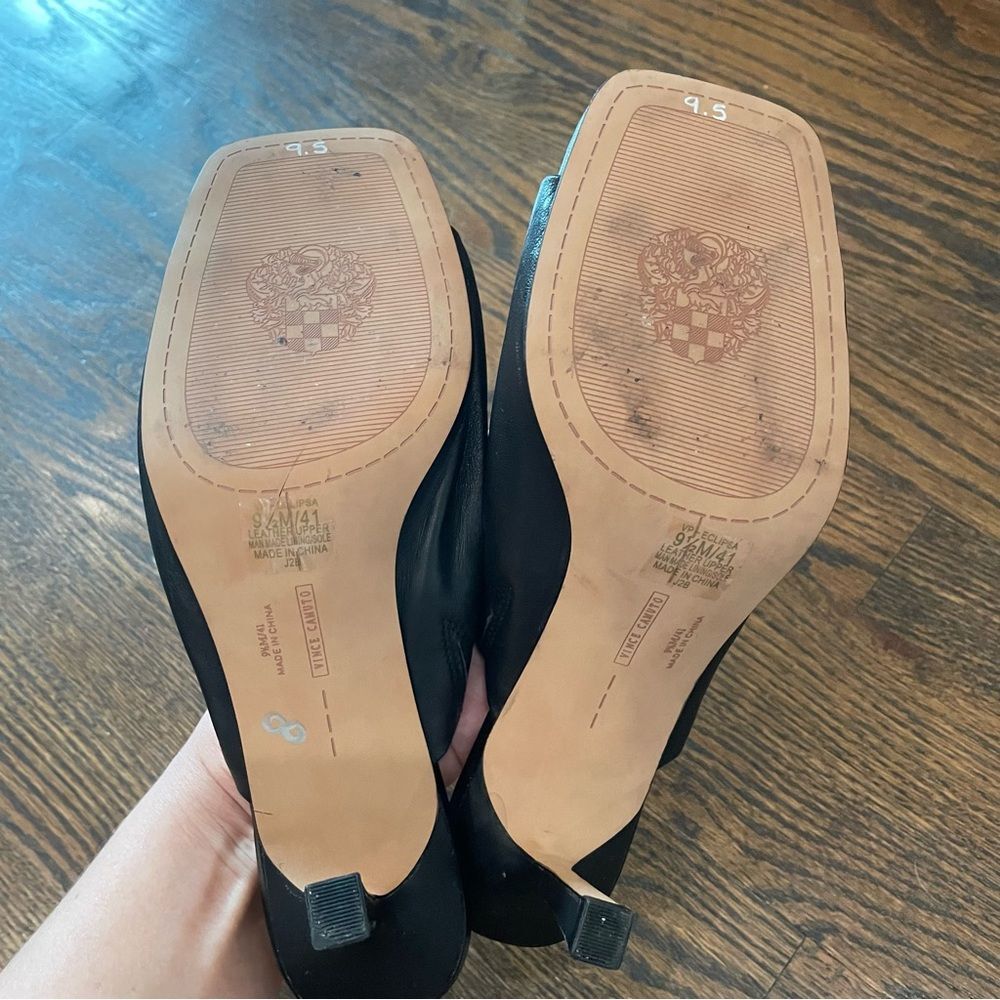 VINCE CAMUTO Arlinala Black Leather Mule Heeled Sandals - Picture 10 of 11
